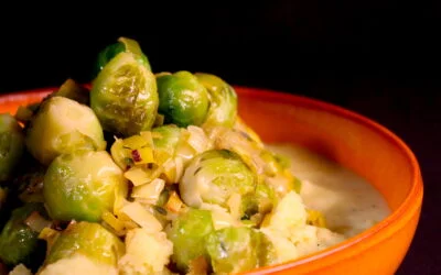 Brussels sprouts in white wine and a velvet onion sauce