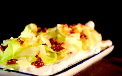 Oxheart cabbage with ginger cream and dragon oil