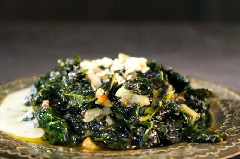 Fried cavolo nero in garlic-lemon butter and toasted almonds - a-la-Damaris