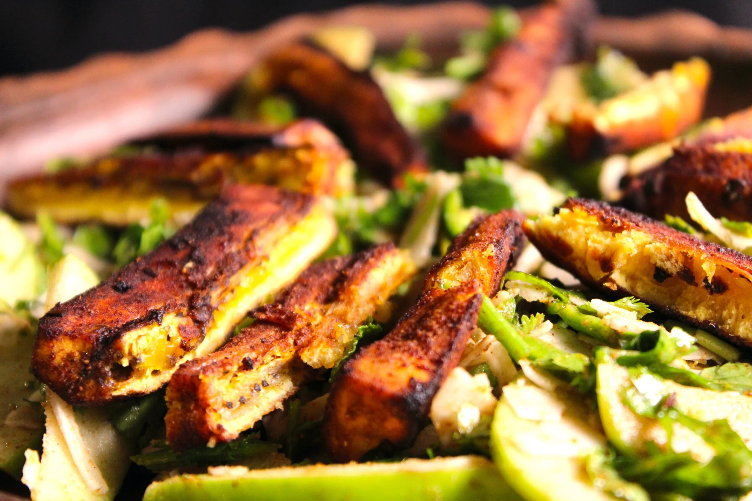 Spicy plantain, apple and coconut salad