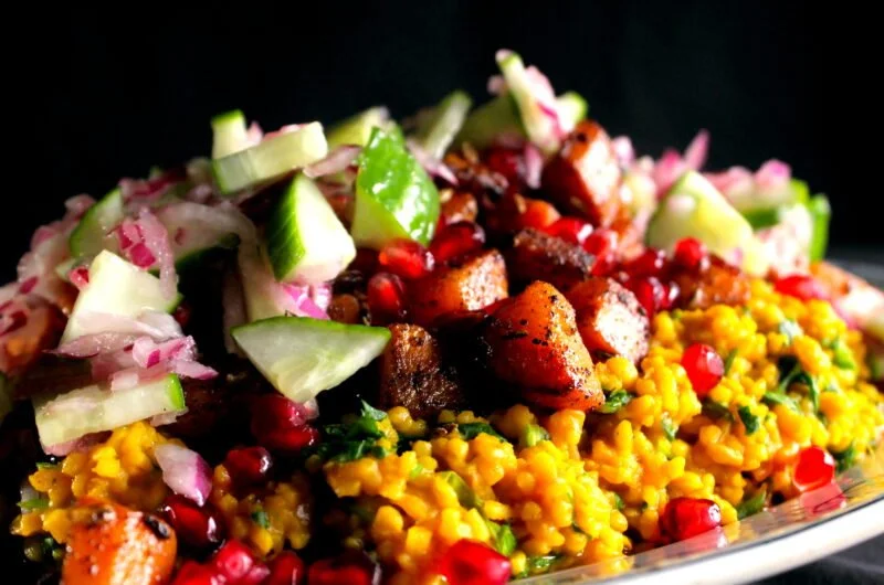 Golden bulgur with enchanting carrot and pomegranate