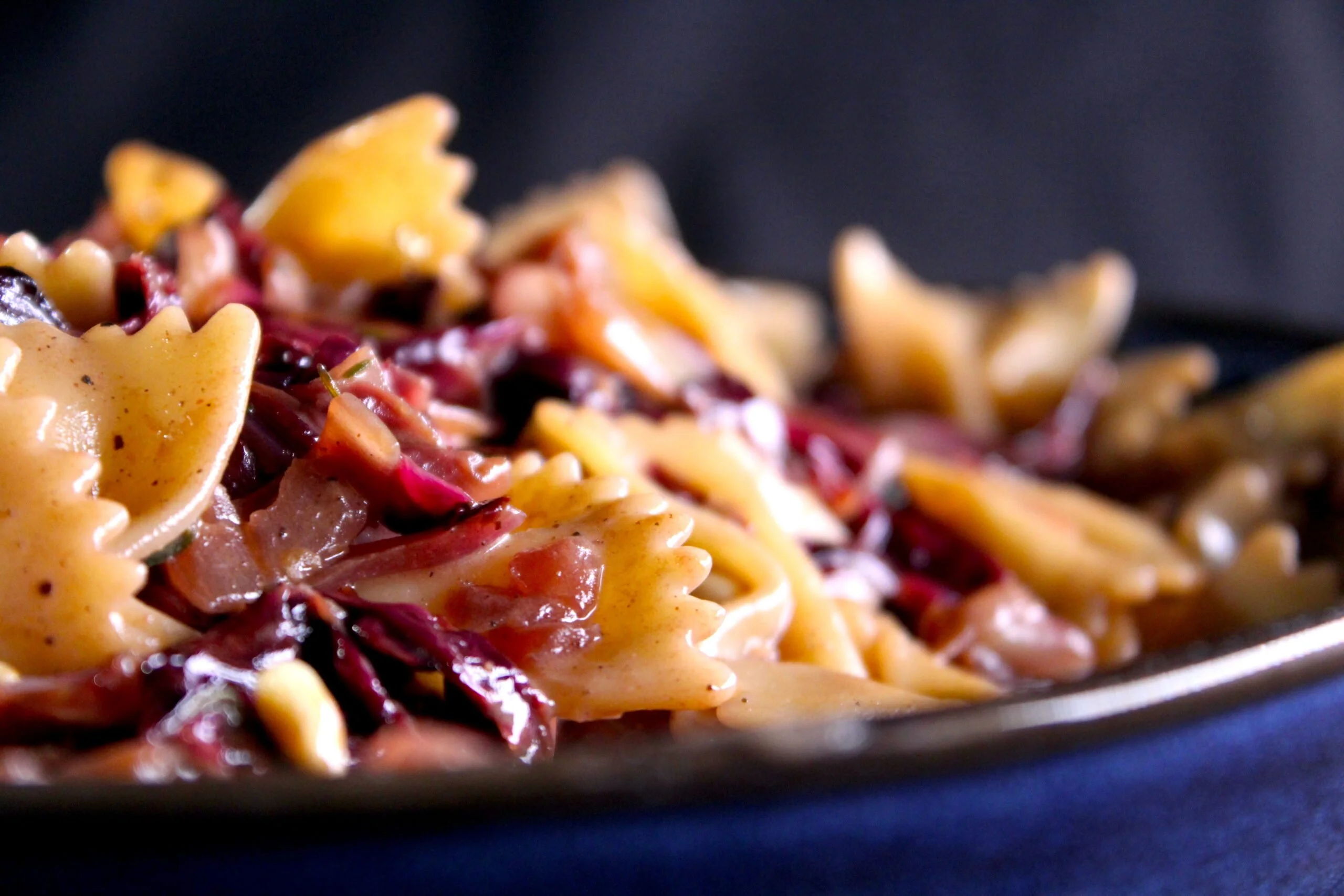 Pasta with braised radicchio and pine nuts