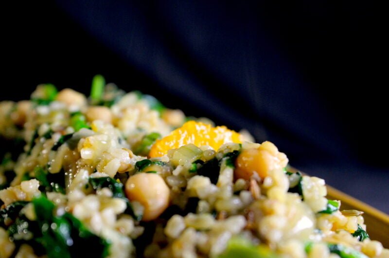 Bulgur met spinazie, venkelzaad en sinaasappelzest