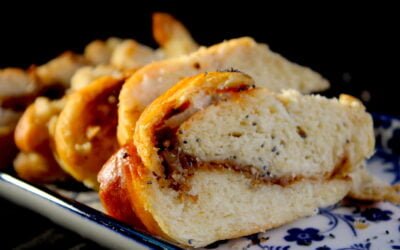 Airy rolled bread with date molasses and tahina filling