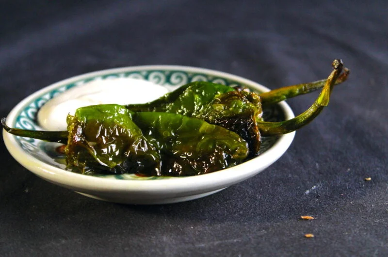 Pimientos de Padron with tahini sauce