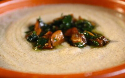 Creamy mushroom soup with tahina and Ouzo or Arak