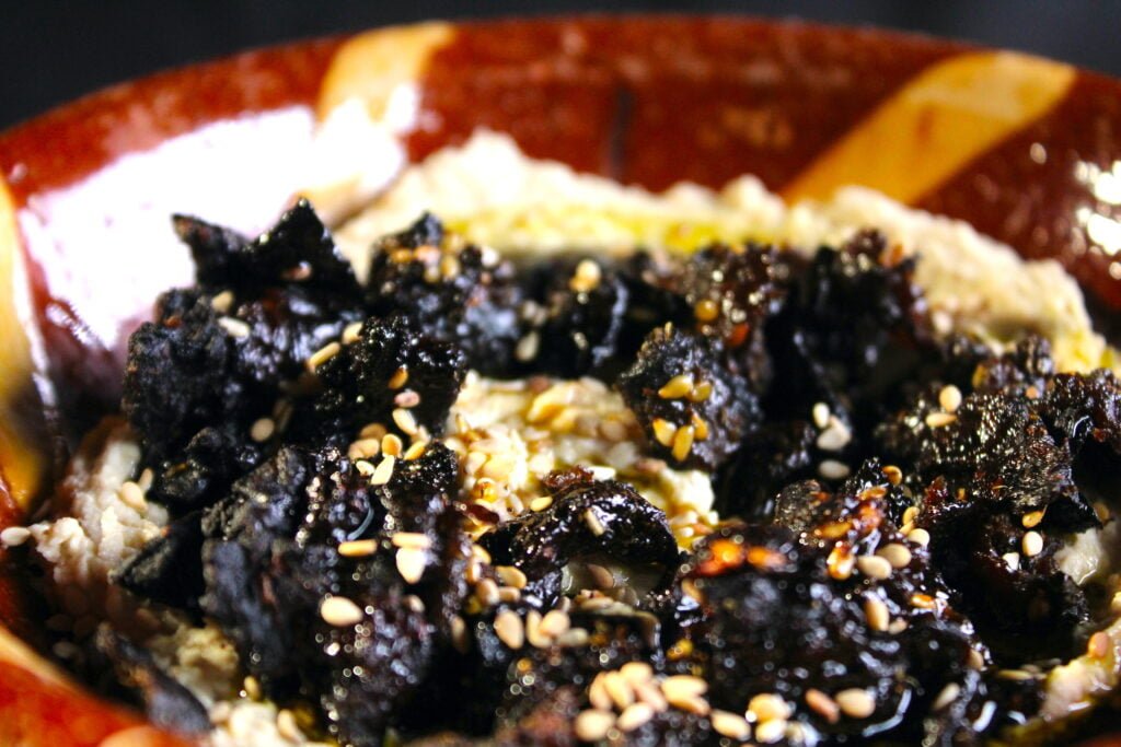 Crispy za'alouk (eggplant) with za'atar and lima bean puree alaDamaris