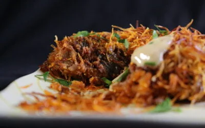 Kadaifi pastei met Libanese vulling van aubergine en tomaat