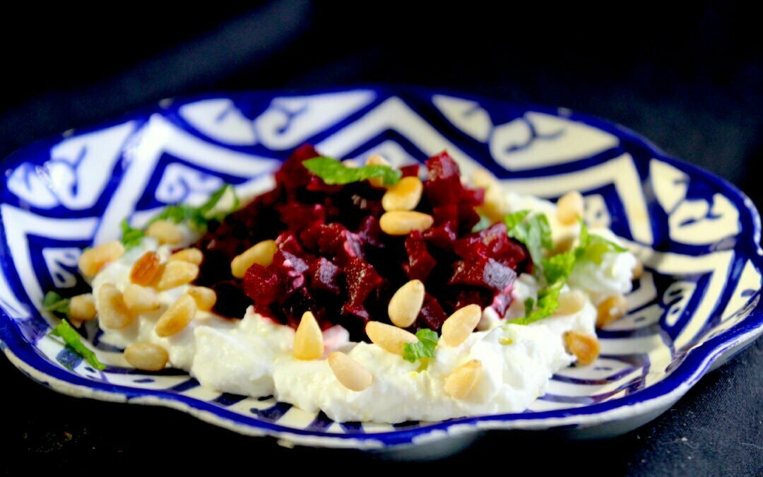 Beetroot on a lemon cream with pine nuts and mint