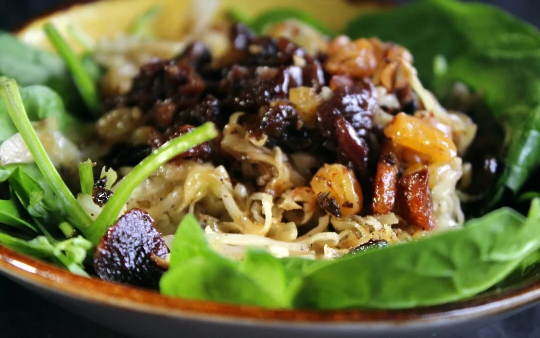 Cabbage with sumac currants and spinach