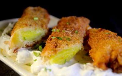 Crispy fried leeks with creamy caper sauce