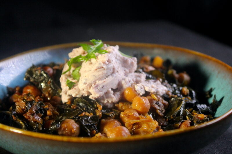 Cavolo nero (palm cabbage) with fennel seeds and sumac yogurt