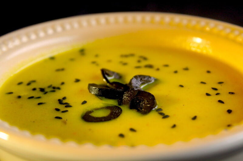 Fennel soup with pickled lemon and black olives