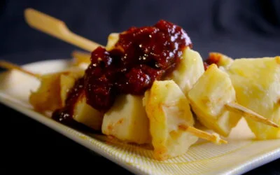 Celeriac skewers with quince chutney