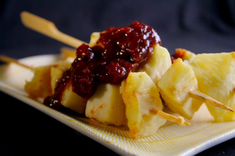 Celeriac skewers with quince chutney
