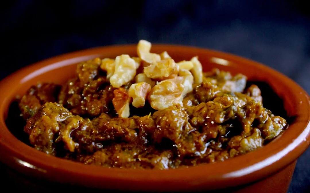Eggplant, tomato, turmeric and walnut stew