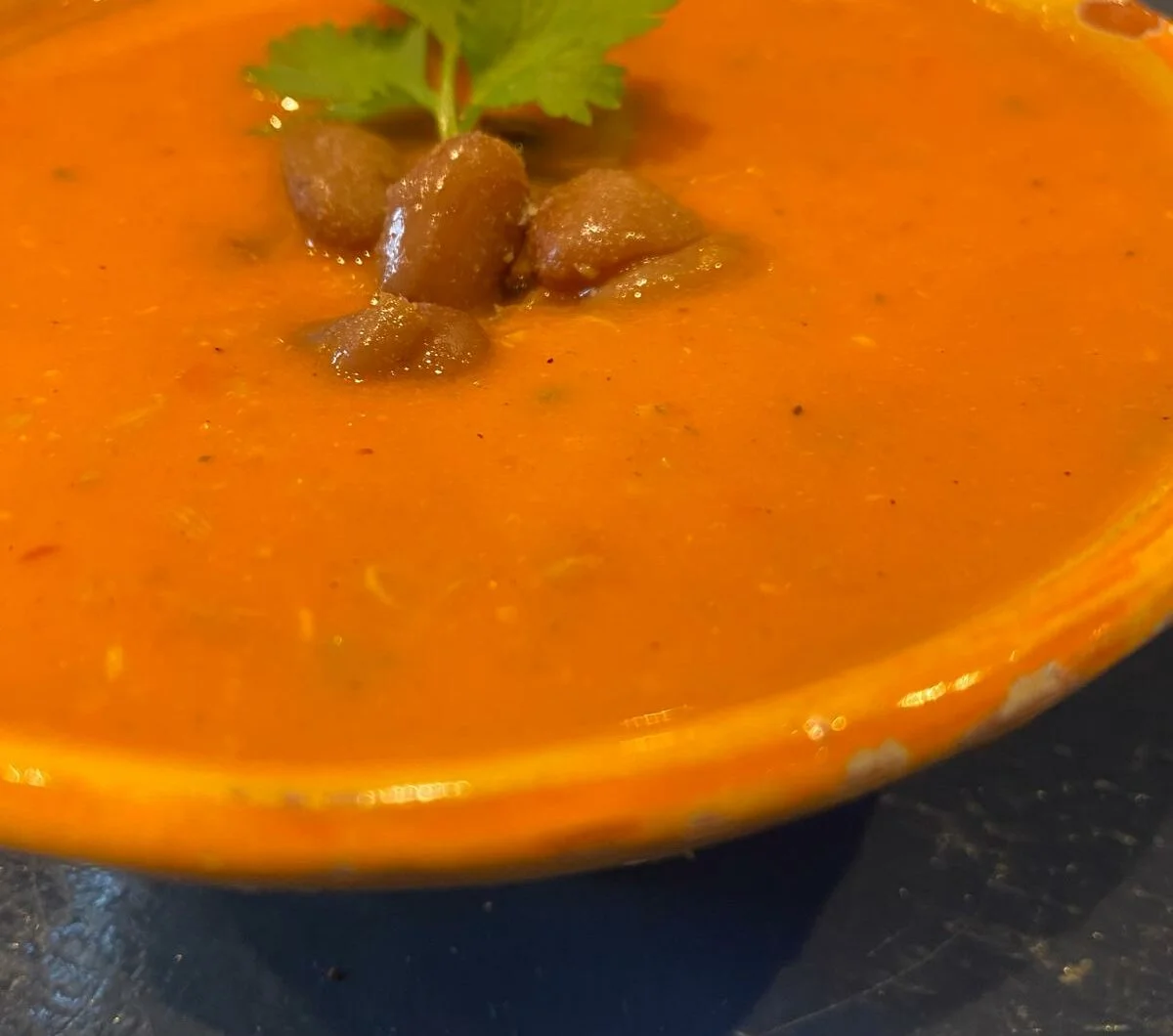 Tomato soup with borlotti beans and fennel seeds