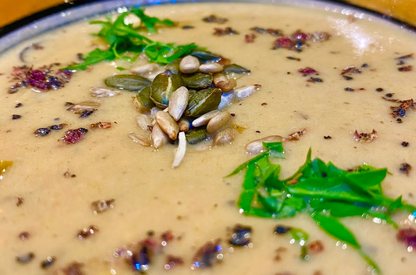 Leek mustard soup with Szechuan pepper