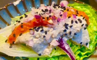 Saladebootje met baba ganoush en shatta