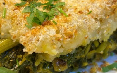 Moroccan gratin of mashed potatoes and Groningen blue-cut puree (or spinach/endive)