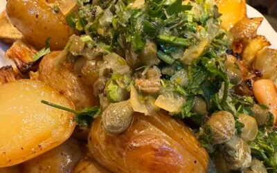 Krieltjes uit de oven met salsa van ingelegde citroen en kappertjes