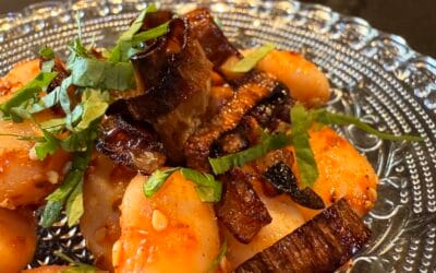 Tastiest lima beans in crispy oil with pickled date